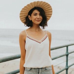 Lovestitch Brenda Embroidered Cream Gauze Cami Size Small